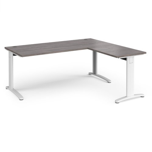TR10 desk 1800mm x 800mm with 800mm return desk - white frame, grey oak top