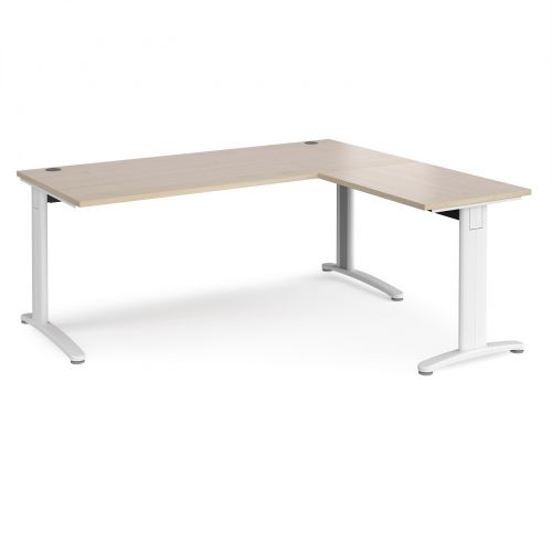 TR10 desk 1800mm x 800mm with 800mm return desk - white frame and maple top