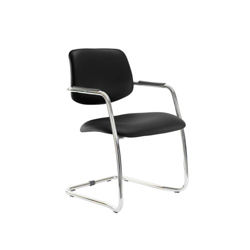 Tuba chrome cantilever frame conference chair with half upholstered back - Nero Black vinyl