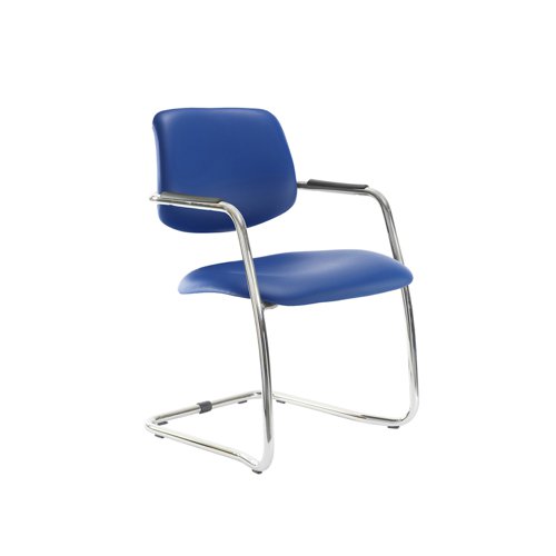 Tuba chrome cantilever frame conference chair with half upholstered back - Ocean Blue vinyl