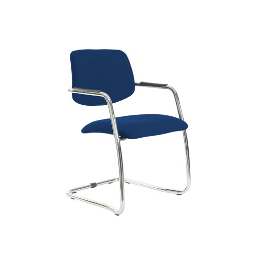 Tuba chrome cantilever frame conference chair with half upholstered back - Curacao Blue