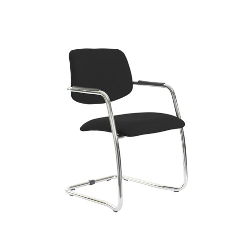 Tuba chrome cantilever frame conference chair with half upholstered back - Havana Black