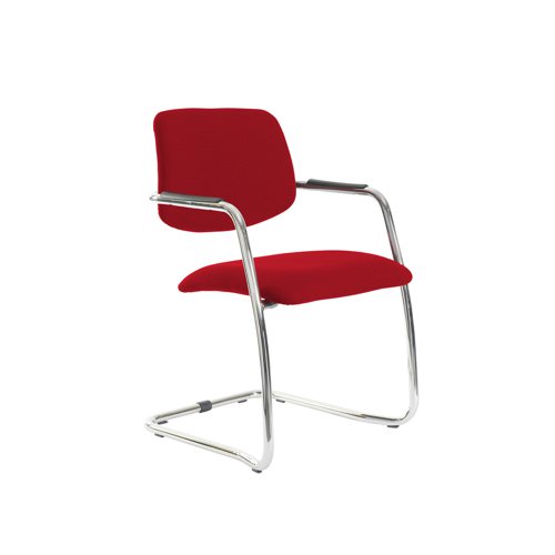 Tuba chrome cantilever frame conference chair with half upholstered back - Panama Red