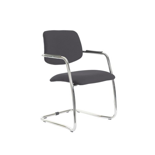 Tuba chrome cantilever frame conference chair with half upholstered back - Blizzard Grey