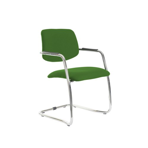 Tuba chrome cantilever frame conference chair with half upholstered back - Lombok Green