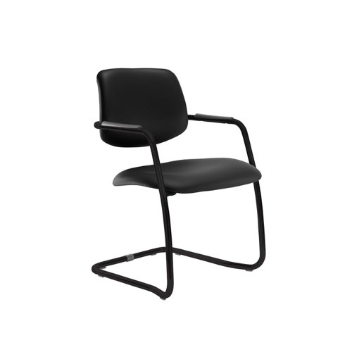 Tuba black cantilever frame conference chair with half upholstered back - Nero Black vinyl