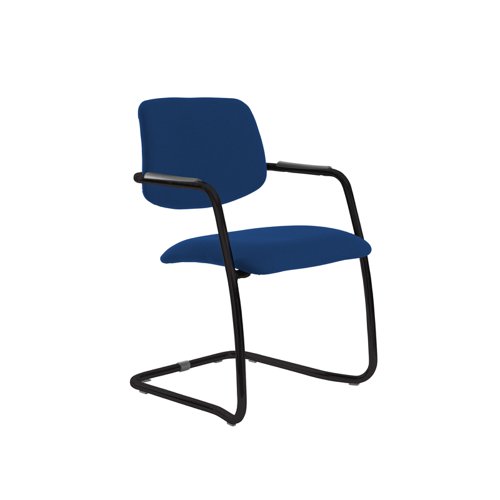 Tuba black cantilever frame conference chair with half upholstered back - Curacao Blue