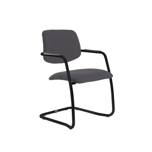 Tuba black cantilever frame conference chair with half upholstered back - Blizzard Grey
