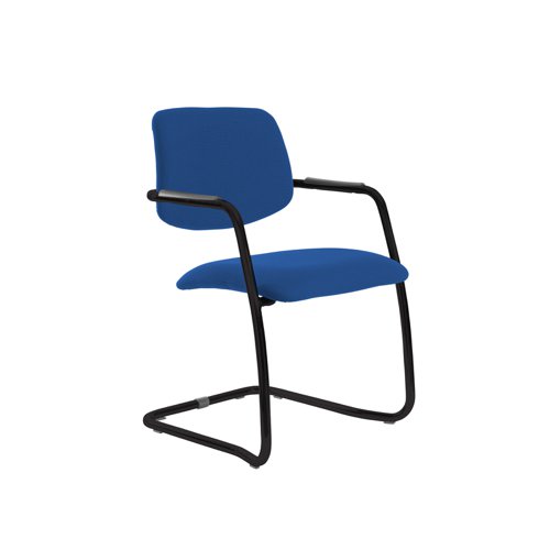 Tuba black cantilever frame conference chair with half upholstered back - Scuba Blue