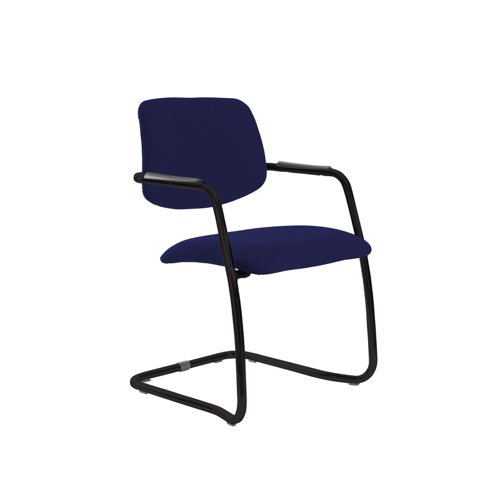 Tuba black cantilever frame conference chair with half upholstered back - Ocean Blue