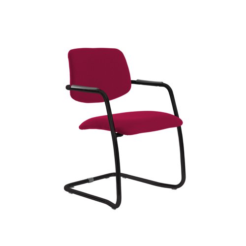 Tuba black cantilever frame conference chair with half upholstered back - Diablo Pink