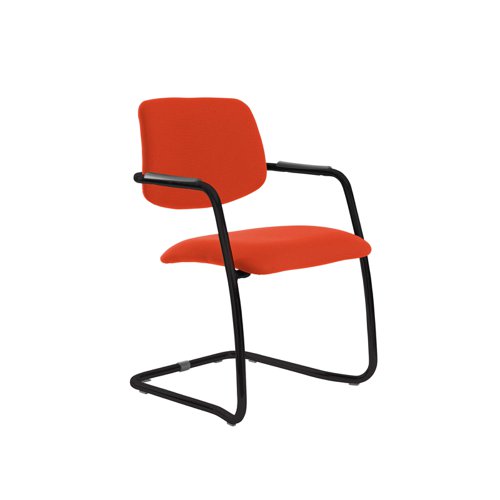 Tuba black cantilever frame conference chair with half upholstered back - Tortuga Orange