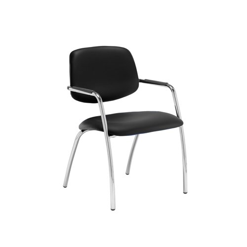 Tuba chrome 4 leg frame conference chair with half upholstered back - Nero Black vinyl