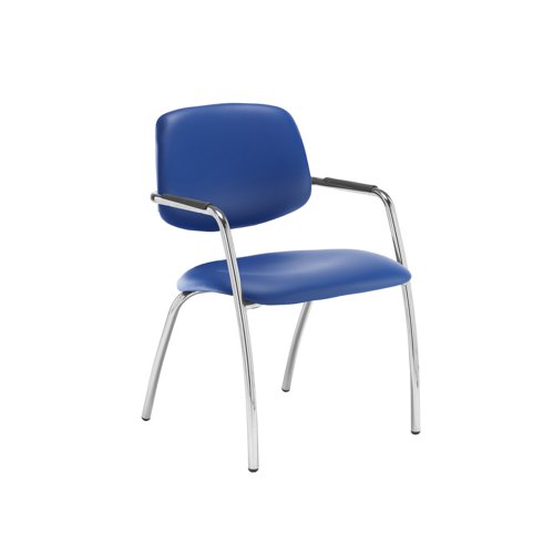 Tuba chrome 4 leg frame conference chair with half upholstered back - Ocean Blue vinyl
