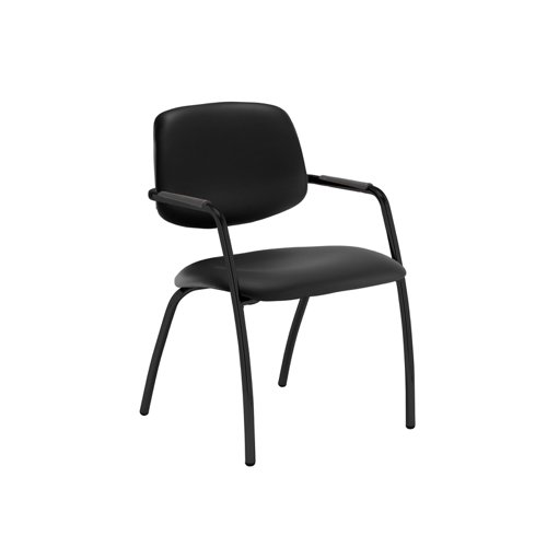 Tuba black 4 leg frame conference chair with half upholstered back - Nero Black vinyl