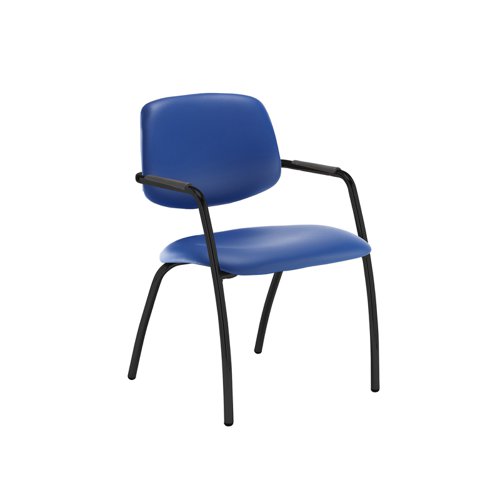 Tuba black 4 leg frame conference chair with half upholstered back - Ocean Blue vinyl