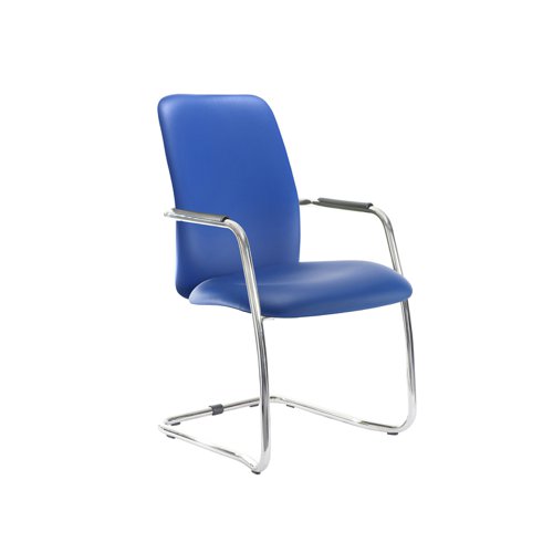 Tuba chrome cantilever frame conference chair with fully upholstered back - Ocean Blue vinyl