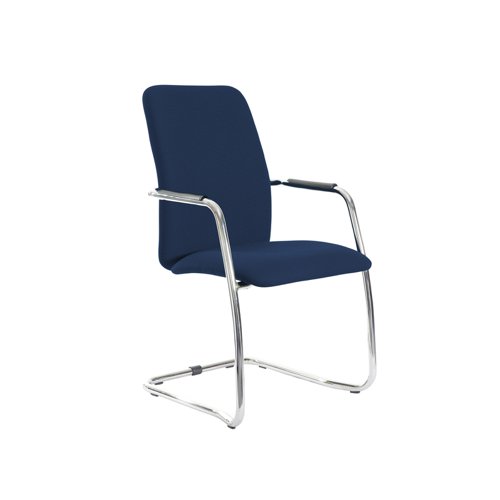 Tuba chrome cantilever frame conference chair with fully upholstered back - Costa Blue