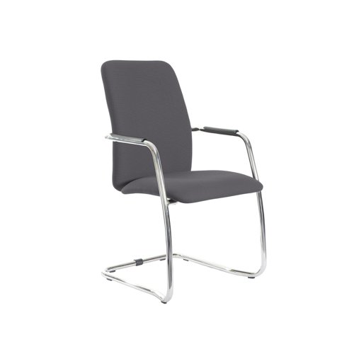 Tuba chrome cantilever frame conference chair with fully upholstered back - Blizzard Grey