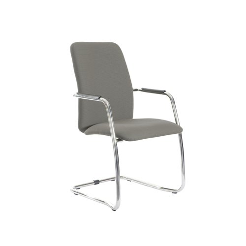 Tuba chrome cantilever frame conference chair with fully upholstered back - Slip Grey