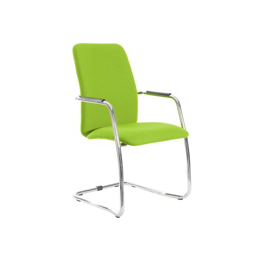 Tuba chrome cantilever frame conference chair with fully upholstered back - Madura Green