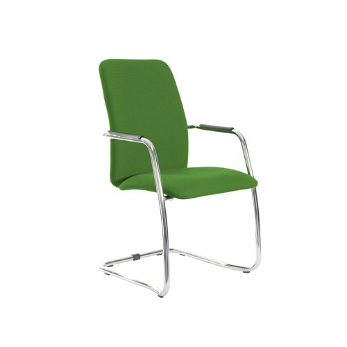 Tuba chrome cantilever frame conference chair with fully upholstered back - Lombok Green