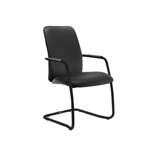 Tuba black cantilever frame conference chair with fully upholstered back - Nero Black vinyl