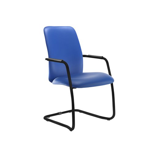 Tuba black cantilever frame conference chair with fully upholstered back - Ocean Blue vinyl