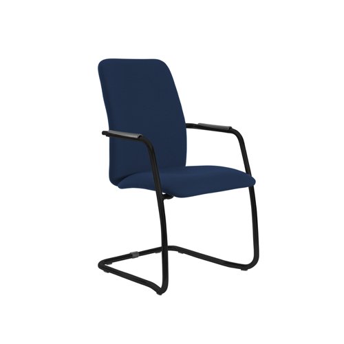 Tuba black cantilever frame conference chair with fully upholstered back - Costa Blue
