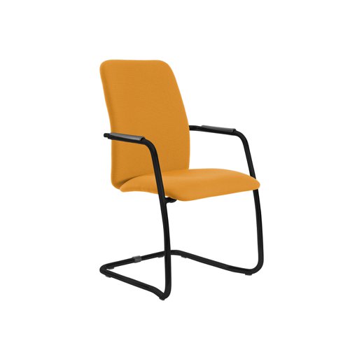 Tuba black cantilever frame conference chair with fully upholstered back - Solano Yellow