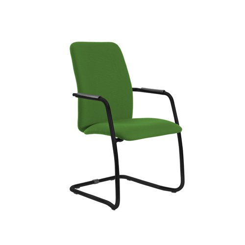 Tuba black cantilever frame conference chair with fully upholstered back - Lombok Green