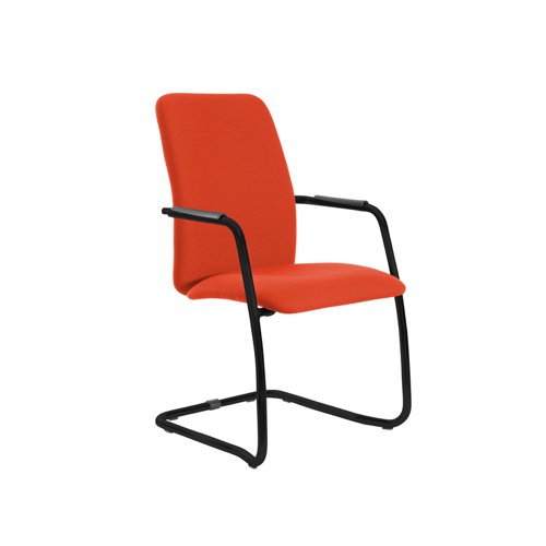 Tuba black cantilever frame conference chair with fully upholstered back - Tortuga Orange