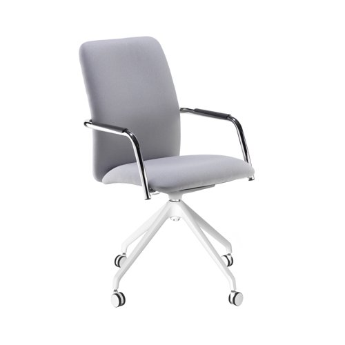 Tuba conference chair with fully upholstered back and white pyramid base with castors - made to order