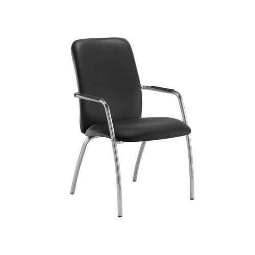 Tuba chrome 4 leg frame conference chair with fully upholstered back - Nero Black vinyl
