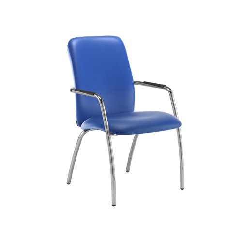 Tuba chrome 4 leg frame conference chair with fully upholstered back - Ocean Blue vinyl