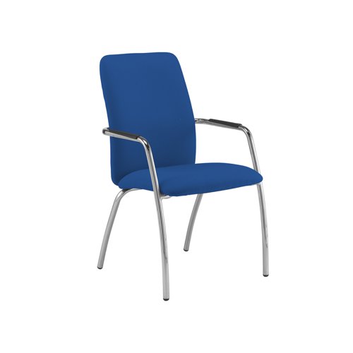 Tuba chrome 4 leg frame conference chair with fully upholstered back - Scuba Blue