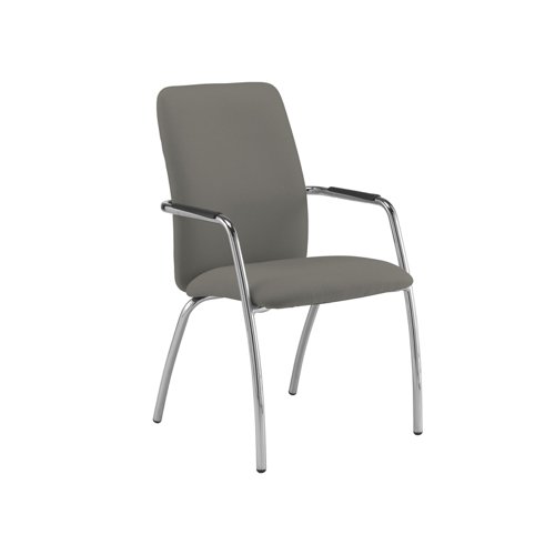 Tuba chrome 4 leg frame conference chair with fully upholstered back - Slip Grey