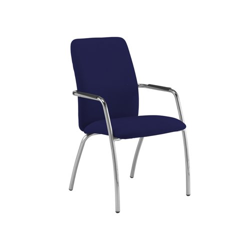 Tuba chrome 4 leg frame conference chair with fully upholstered back - Ocean Blue