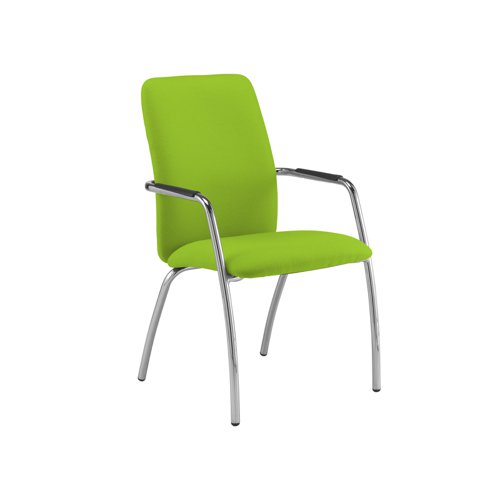 Tuba chrome 4 leg frame conference chair with fully upholstered back - Madura Green