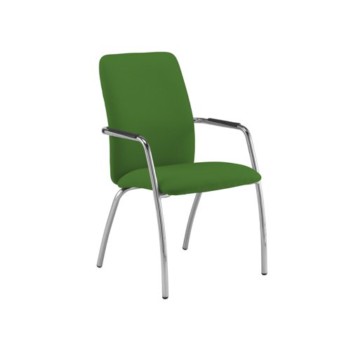 Tuba chrome 4 leg frame conference chair with fully upholstered back - Lombok Green