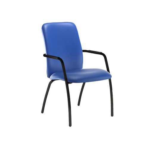 Tuba black 4 leg frame conference chair with fully upholstered back - Ocean Blue vinyl