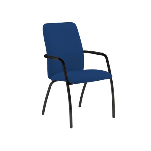 Tuba black 4 leg frame conference chair with fully upholstered back - Curacao Blue