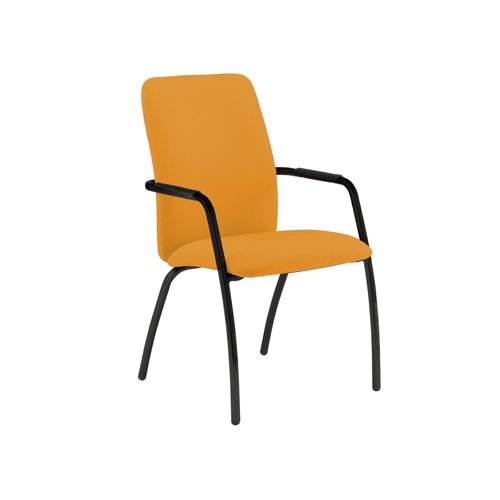 Tuba black 4 leg frame conference chair with fully upholstered back - Solano Yellow