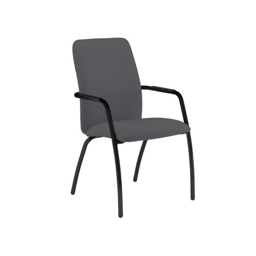 Tuba black 4 leg frame conference chair with fully upholstered back - Blizzard Grey