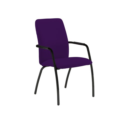 Tuba black 4 leg frame conference chair with fully upholstered back - Tarot Purple
