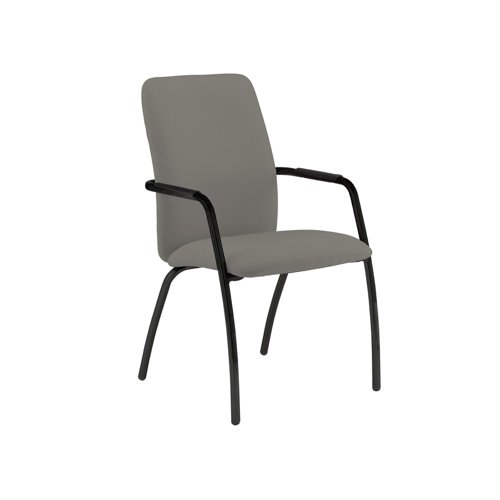 Tuba black 4 leg frame conference chair with fully upholstered back - Slip Grey