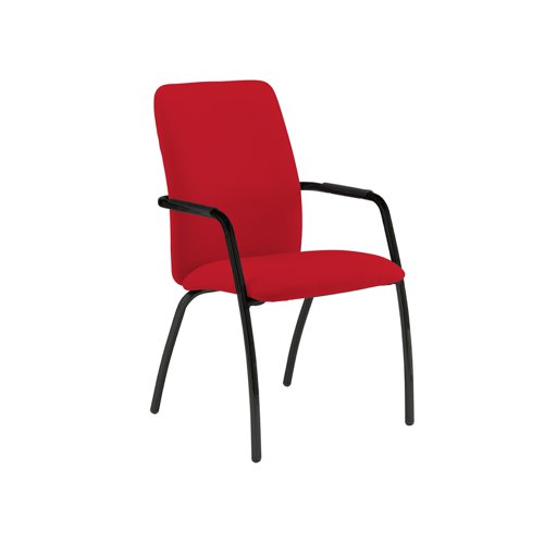 Tuba black 4 leg frame conference chair with fully upholstered back - Belize Red