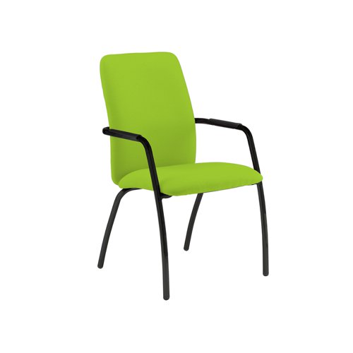Tuba black 4 leg frame conference chair with fully upholstered back - Madura Green