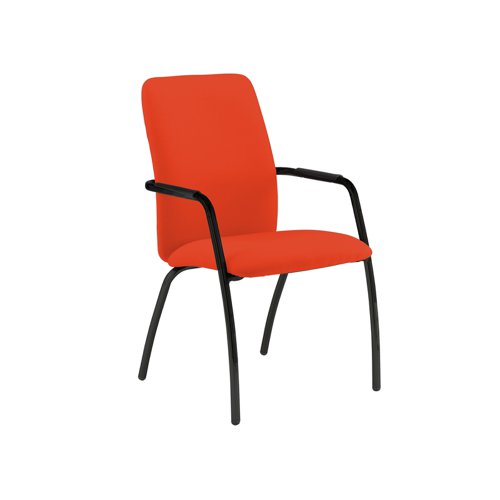 Tuba black 4 leg frame conference chair with fully upholstered back - Tortuga Orange
