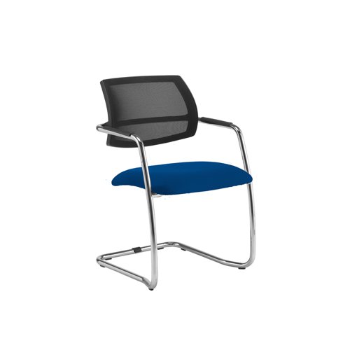 Tuba chrome cantilever frame conference chair with half mesh back - Curacao Blue